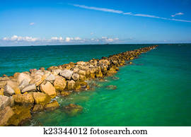 Jetty in the Atlantic Ocean in Miami Beach, Florida.