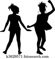 joie, silhouette, enfants
