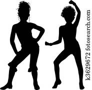 joie, silhouette, enfants