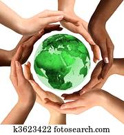 Multiracial Hands Around the Earth Globe