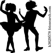 silhouette, danseur, enfants