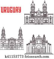 Uruguay architecture landmarks icons Uruguay architecture landmarks icons