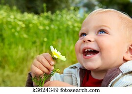 קטן, תינוק, לצחוק, עם, חיננית