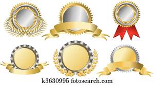 Gold and silver award ribbons Gold and silver award ribbons