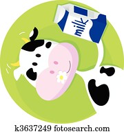 Happy cow with milk box on green Happy cow with milk box on green