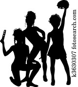 musiciens, silhouette, enfants