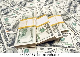 Ten thousand dollar stacks on money background