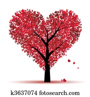 valentine, árbol, amor, hoja, de, corazones