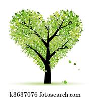 ולנטיין, tree,, love,, דפדף, מ, לבבות