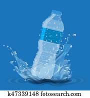 Bottle with clean pure water with water splash. Advertisement template Bottle with clean pure water with water splash. Advertisement template