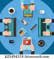 Concept of teamwork consulting on briefing Concept of teamwork consulting on briefing