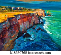 klippen, und, wasserlandschaft klippen, und, wasserlandschaft
