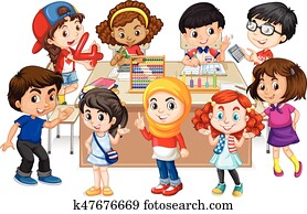 Many kids learning math in classroom Many kids learning math in classroom