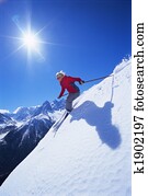 mulher jovem, esquiando