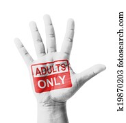 Open hand raised, Adults Only sign painted