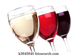 Red, rose and white wine in a wine glasses