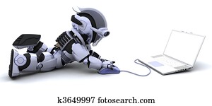 robot with a computer and mouse robot with a computer and mouse