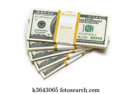 Ten thousand dollar stacks on the white Ten thousand dollar stacks on the white