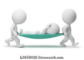3d small people - doctors carrying the patient 3d small people - doctors carrying the patient