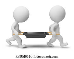 3d small people - workers with a stretcher