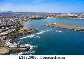 Aerial view of Praia city in Santiago - Capital of Cape Verde Islands - Cabo Verde