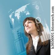 Interface collection - Brunette standing in virtual reality Interface collection - Brunette standing in virtual reality