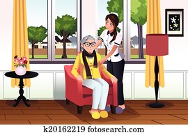 mujer, tomar cuidado de, un, 3º edad, dama