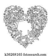 mão, desenho, zentangle, element., preto, white., flor, mandala.