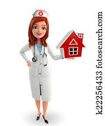 Nurse Character with home Nurse Character with home