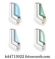 Plastique, ensemble, de, plastique, windows., Cadre, énergie, secteur, pour, éconergétique, window., Deux, et, trois, transparent, verres., Vecteur, illustration. Plastique, ensemble, de, plastique, windows., Cadre, énergie, secteur, pour, éconergétique, window., Deux, et, trois, transparent, verres., Vecteur, illustration.