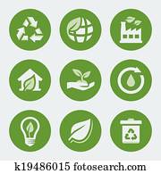 vetorial, ecologia, e, reciclagem, ícones, jogo