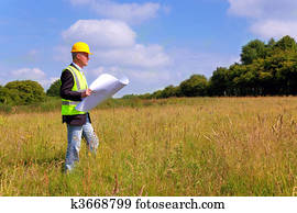 arquiteta, examinar, um, novo, predios, enredo