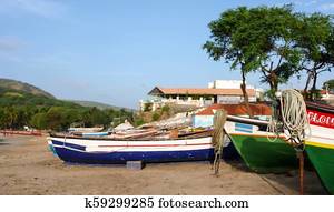 colourful wooden fishing boats in Cape Verde