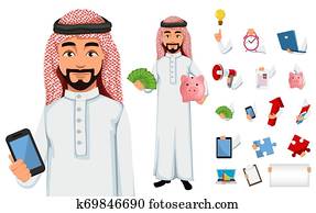 Modern Arab business man cartoon character Modern Arab business man cartoon character