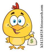 Yellow Chick Holding Money Bag