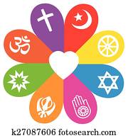 דת, סמלים, פרוח, אהוב, צבעים