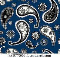 レトロ Seamless Indian 白黒 ペイズリー織 ベクトル パターン クリップアート K Fotosearch