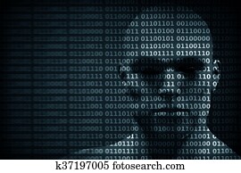 cara homem, misturado, com, código binário, digits., conceito, de, hacker, proteção dados, etc.