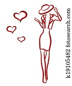 elegáns, nő, alatt, kalap