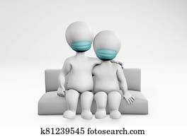 fatty family in quarantine staying at home 3d rendering