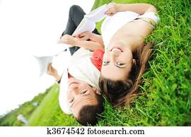 feliz, gente, al aire libre