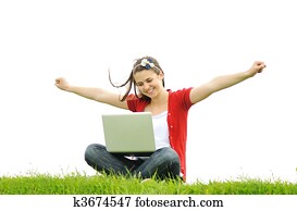 happy zena, s, laptop