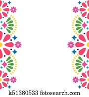 Mexican folk vector wedding or party invitation, greeting card, colorful frame design with flowers and abstract shapes Mexican folk vector wedding or party invitation, greeting card, colorful frame design with flowers and abstract shapes
