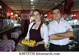 small business: owner of a cafe and waitress small business: owner of a cafe and waitress