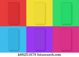 Smartphone icons set on the different bright colors square background for infographic, visual ui, commercial, advertisement, app demonstration vector illustration. Smartphone icons set on the different bright colors square background for infographic, visual ui, commercial, advertisement, app demonstration vector illustration.