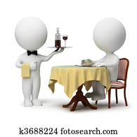 3d, pequeno, pessoas, -, garçom, e, cliente