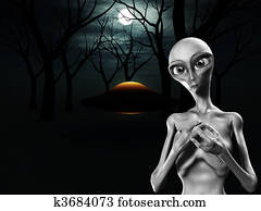 Alien And UFO In Forest Alien And UFO In Forest