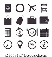 Black and White Travel Icons.Vector EPS10