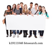College Students Displaying Blank Billboard