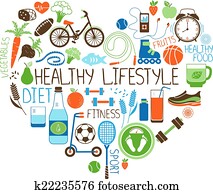 estilo vida saudável, dieta, e, condicão física, coração, sinal